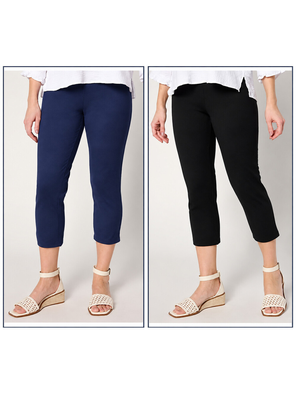 Women With Control Petite Set of 2 Slim Leg 86/14 Crop Pants Black/Navy, PS